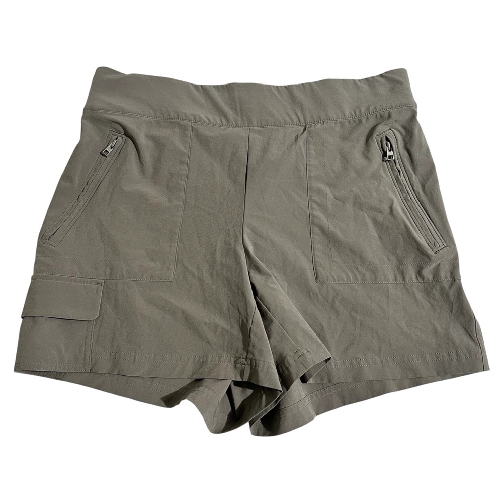 Athleta Women's Cargo Shorts Hiking Chelsea Zipper Pockets Gray Taupe
